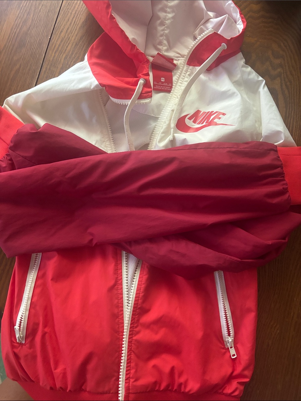 Nike Red, White & Burgundy Windrunner Hooded Windbreaker